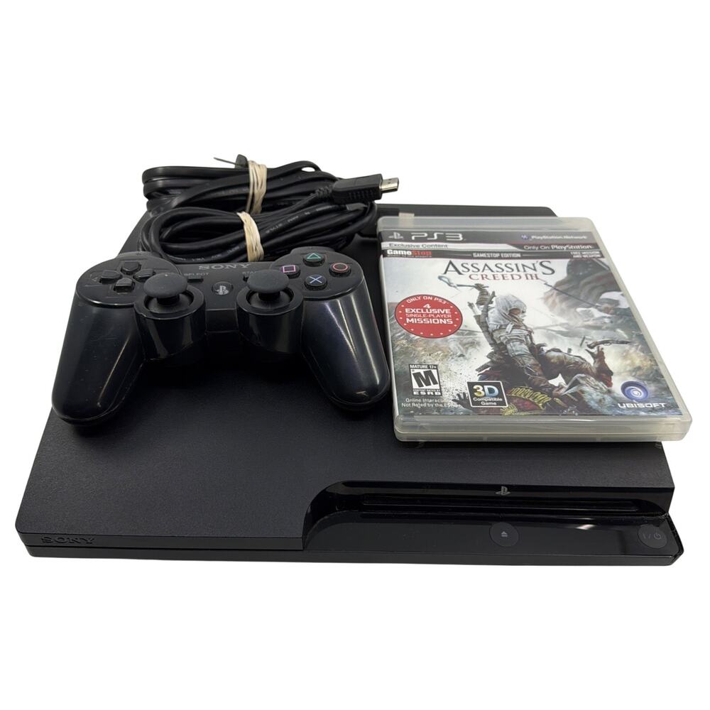 Sony PlayStation 3 Slim 320GB Black Console CECH-3001B w/ Dual Shock Controller